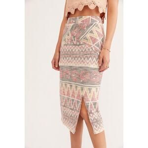 Free People Midi Pencil Skirt Aztec Mendocino Front Slit Small Southwestern Boho